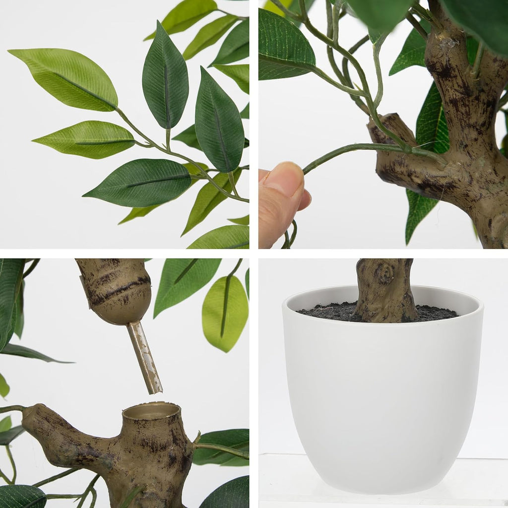 Artificial Potted Plants Indoor,Faux Plants Ficus Trees with White Pots