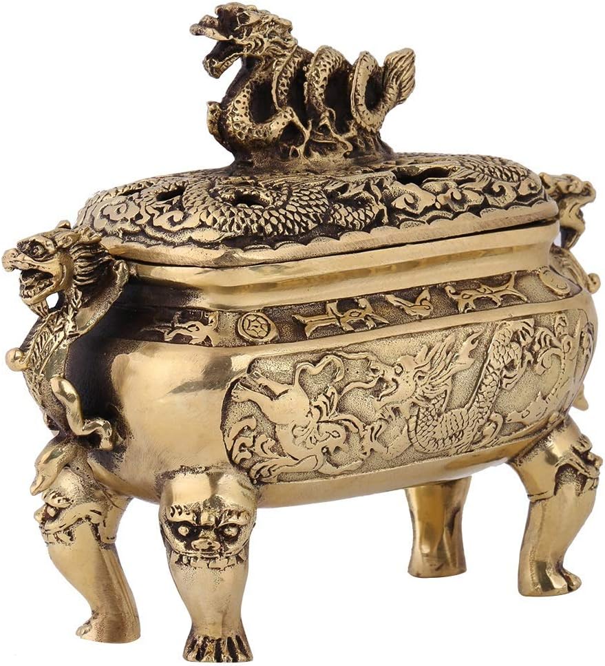 Antique Bronze Copper Chinese Dragon Incense Burner Holder Home Decoration Religious Meditation Decor Art Piece
