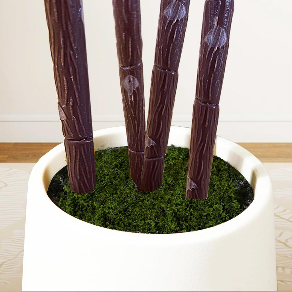 Artificial Fiddle Leaf Fig Tree with White Planter, 4FT Fake Plant with 4 Natural Wood Trunks and Faux Moss, Tall