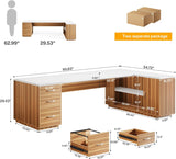 85.8-Inch L-Shaped Executive Office Desk with File Drawers & Storage Cabinet