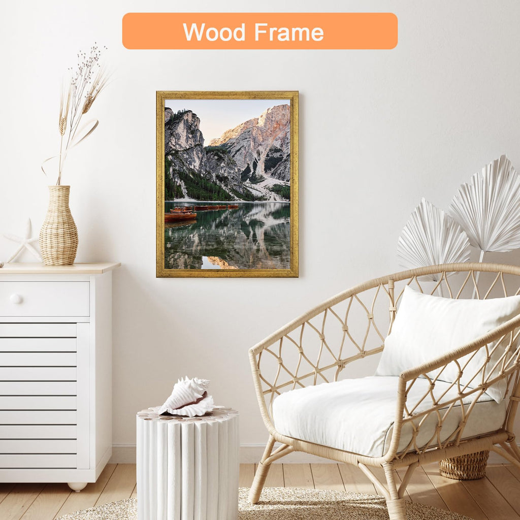 3 pack Wood 13x17 Frame Gold, Ornate Natural Wooden 17x13in Picture Frame, Modern Golden 13 x 17in Gallery Photo Pic