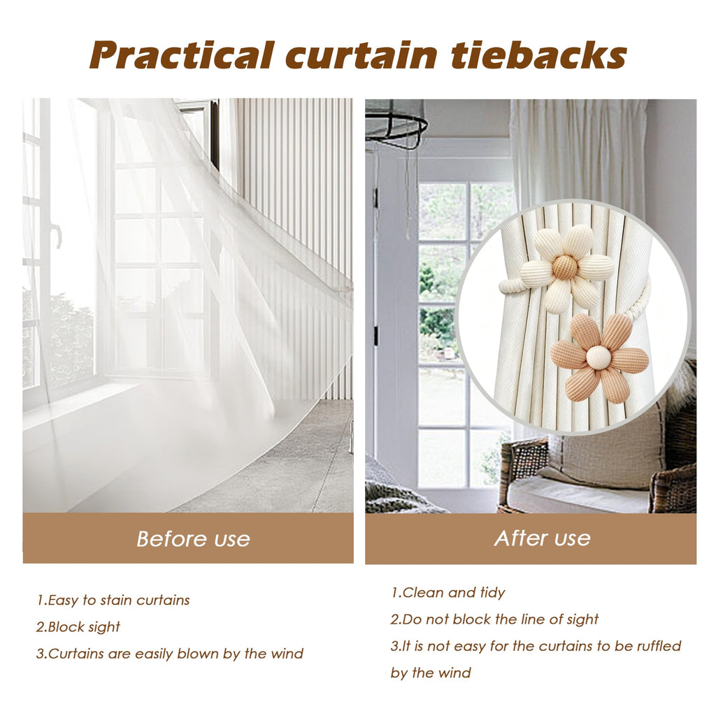 Curtain Tiebacks for Curtains 2 Pack, Decorative Curtain Holdbacks for Drapes, Handmade Tie Backs No Drilling Bedroom