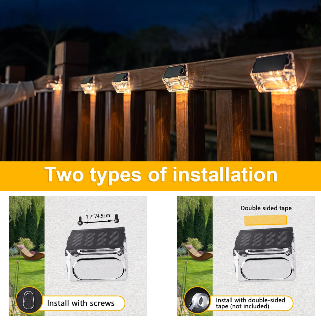 Solar Outdoor Lights, 8 Pack Solar Fence Deck Lights, Waterproof Outside Lighting for Step Railing Wall Pool Stair