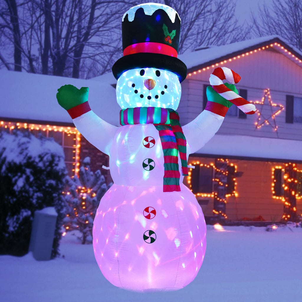 8 FT Inflatable Christmas Snowman, Rotating 7 Color Changing Led Lights Xmas Holiday Blow Up Family Party Decoration