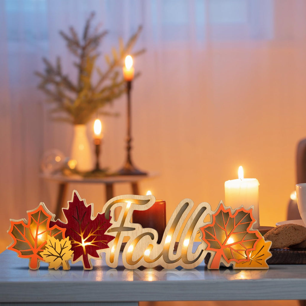 Fall Decor Thanksgiving LED Wooden Sign Rustic Tabletop Centerpiece