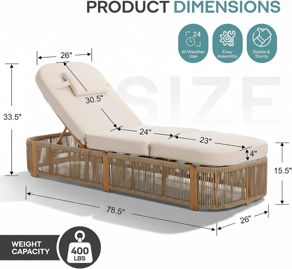 Outdoor Chaise Lounge Chairs Set of 4, 5-Position Adjustable Patio Reclining Lounge Chairs with Cushion, All-Weather