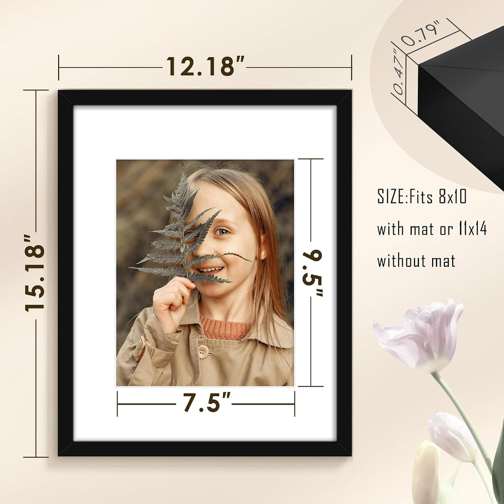 11x14 Picture Frame Sef of 10, for Wall Gallery Decor, Black | Display Pictures 8x10 with Mat or 11 x 14 Without Mat