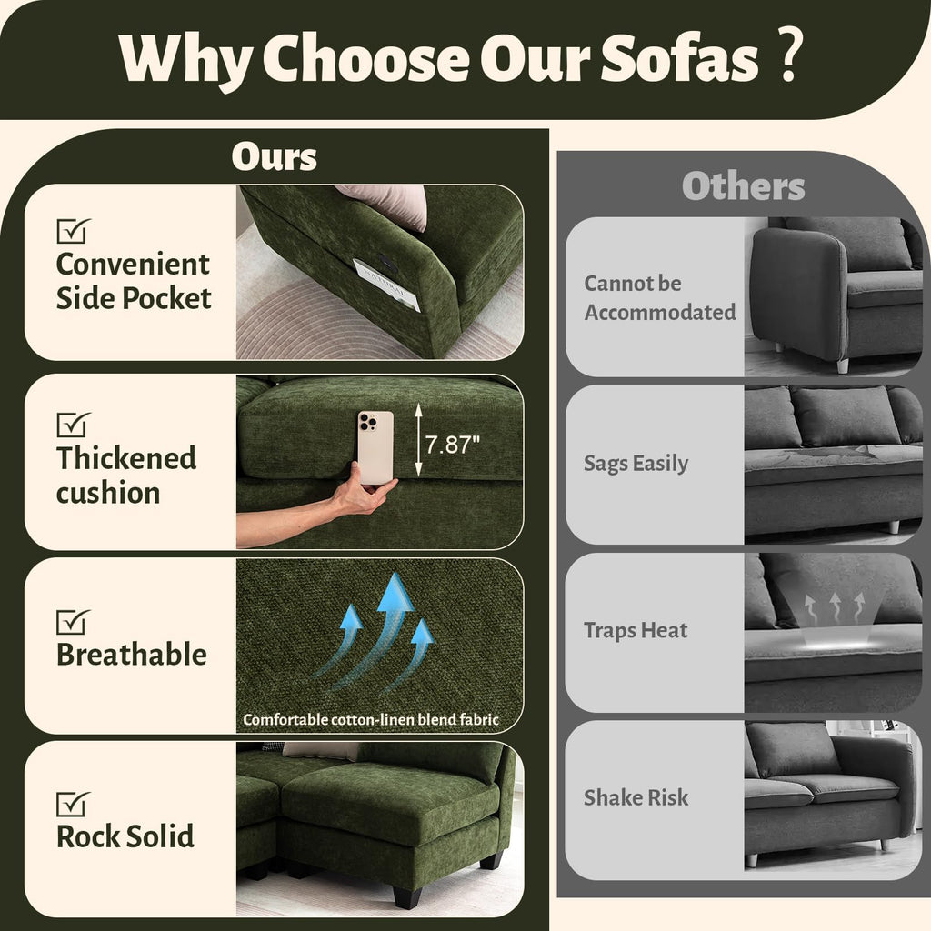 136" U Shaped 8 Seater Modular Sectional Sofa with Cup Holders