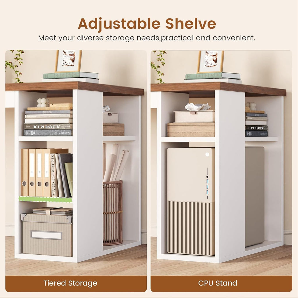 55.1" Farmhouse Office Desk with 3 Drawers, Executive Desk with File Drawer & Storage Shelves