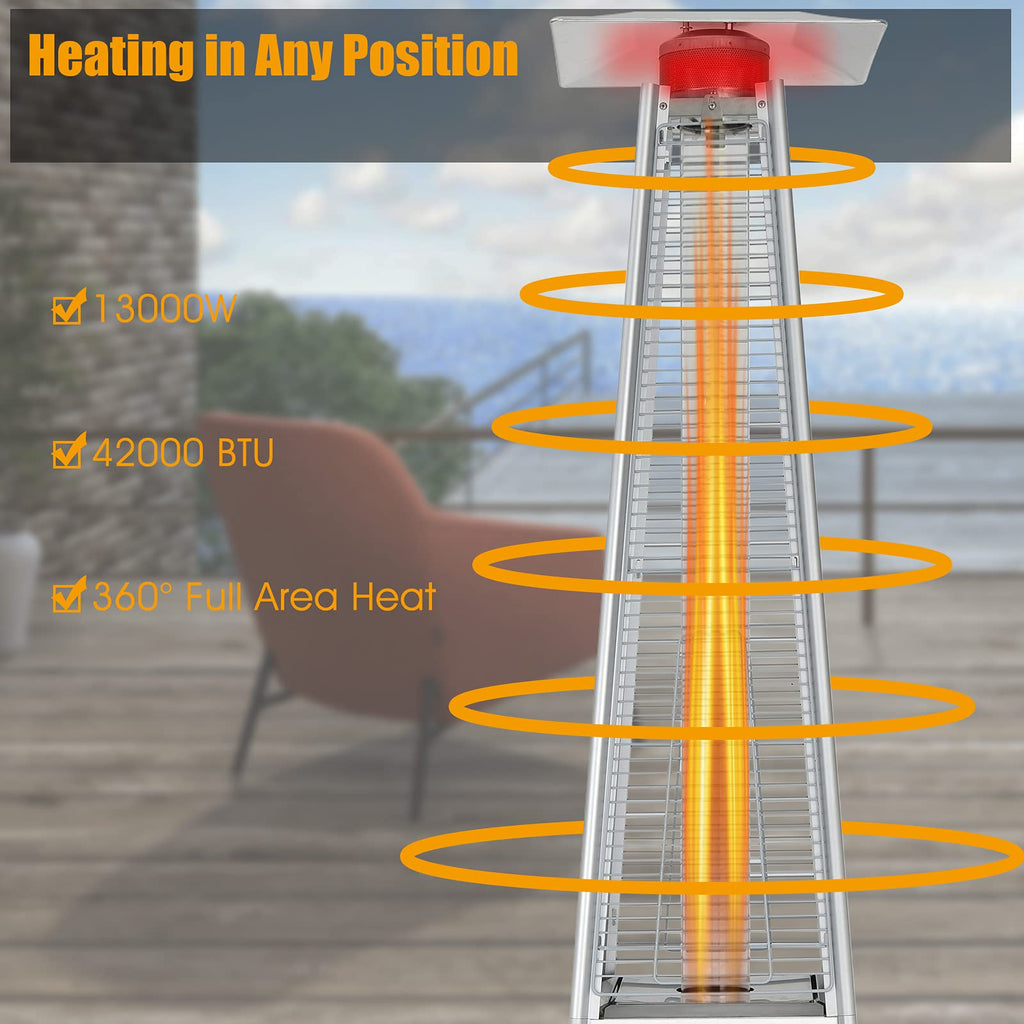 Outdoor Propane Patio Heaters, 42, 000 BTU Pyramid Style Gas Porch and Deck Heater w/Dancing Flame, Quartz Glass Tube