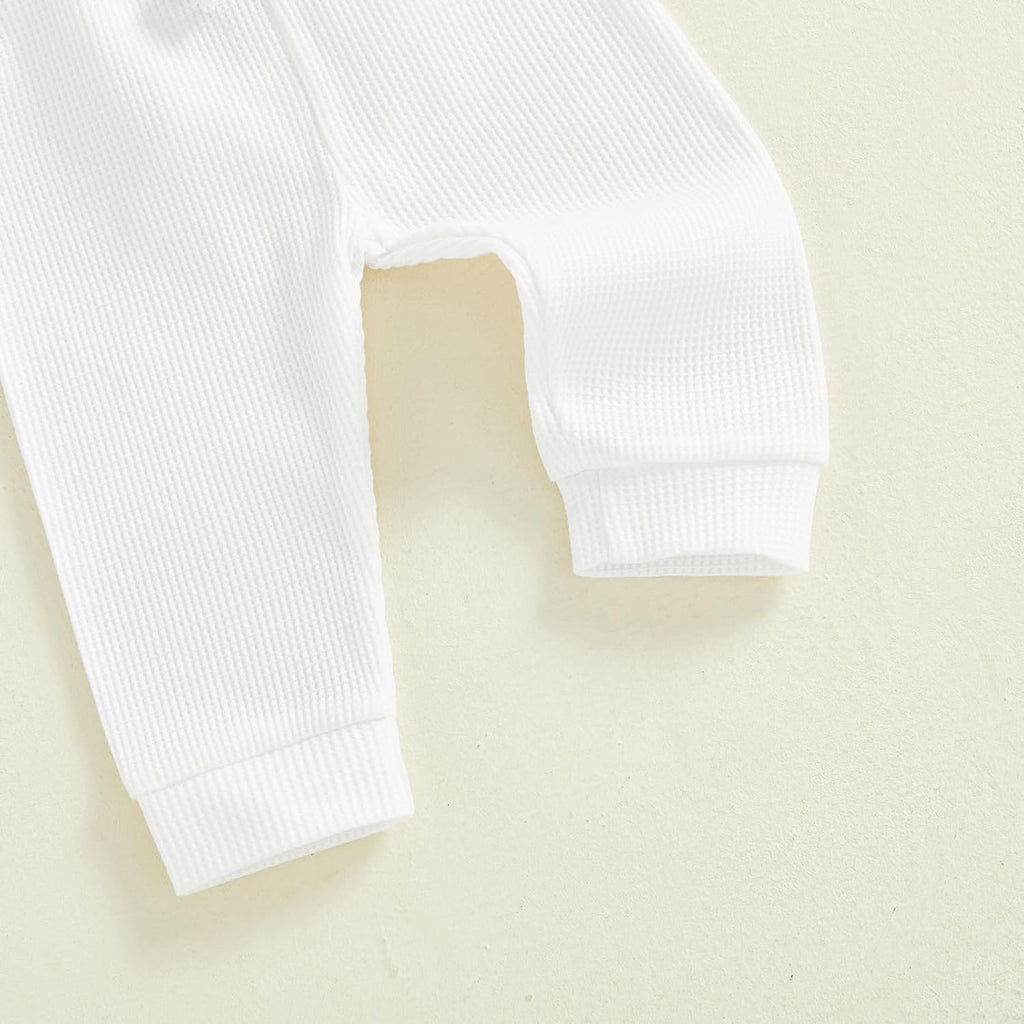 Baby Boy Clothes Solid Waffle Knit Long Sleeve Button Up Collared Romper Long Pants Set Fall Winter Outfits