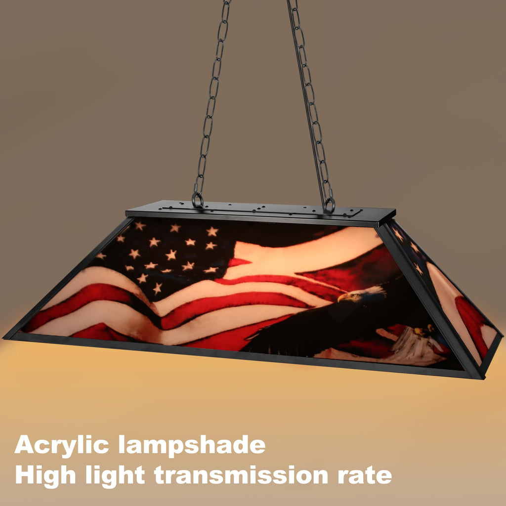 Tiffany Pool Table Lamp, 43'' Billiards Light Fixture for 7'-8' Pool Table Hanging Lamp, with American Flag