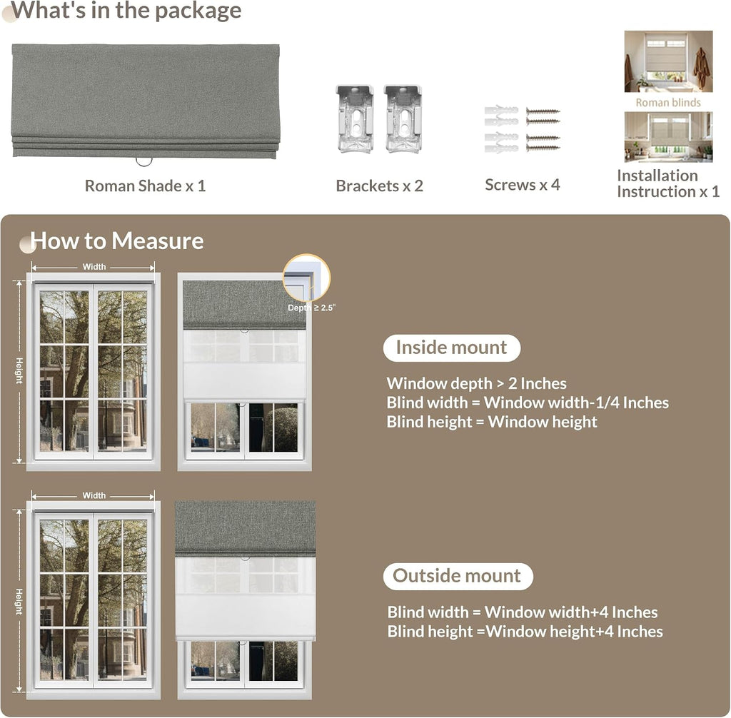 Double Roman Shades for Windows, Day Night Cordless Roman Blinds for Indoor Windows, Thermal Insulated Window Shades