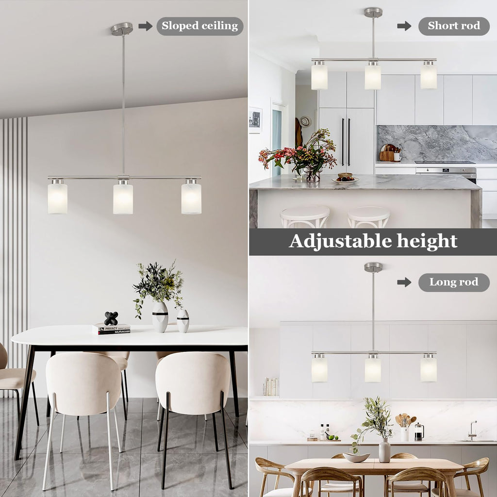Kitchen Island Lighting Brushed Nickel Dining Room Light Fixture with Milk Glass Shade 31" Modern Linear