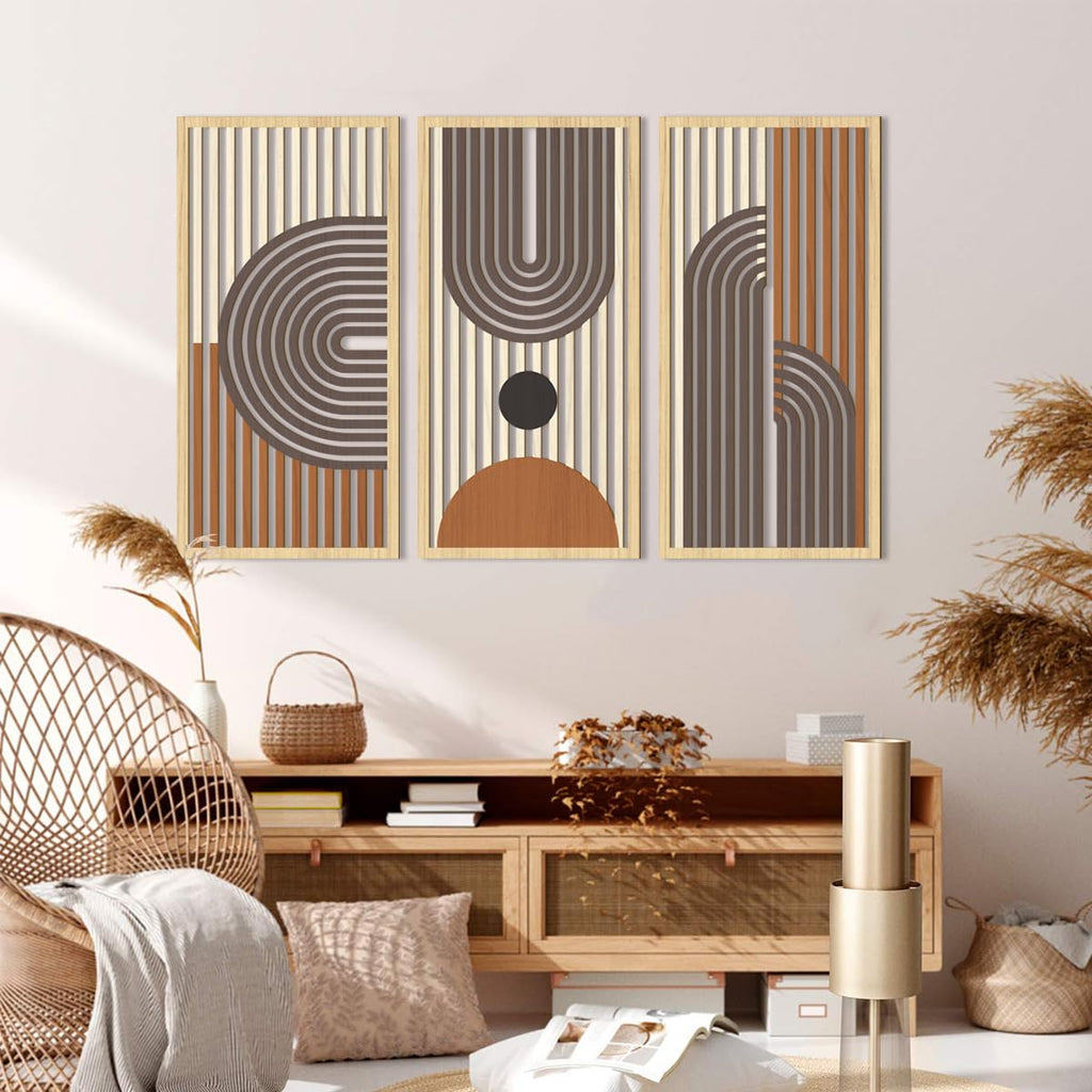 Mid Century Modern Decor 16x32 Inch Large Boho Wood Wall Art Abstract Wooden Wall Decor Minimalist Bohemian Orange