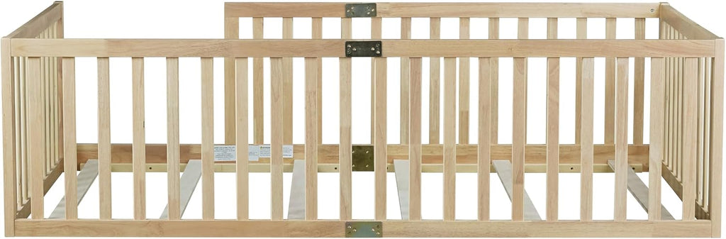Toddler Floor Bed with High Rails, Natural