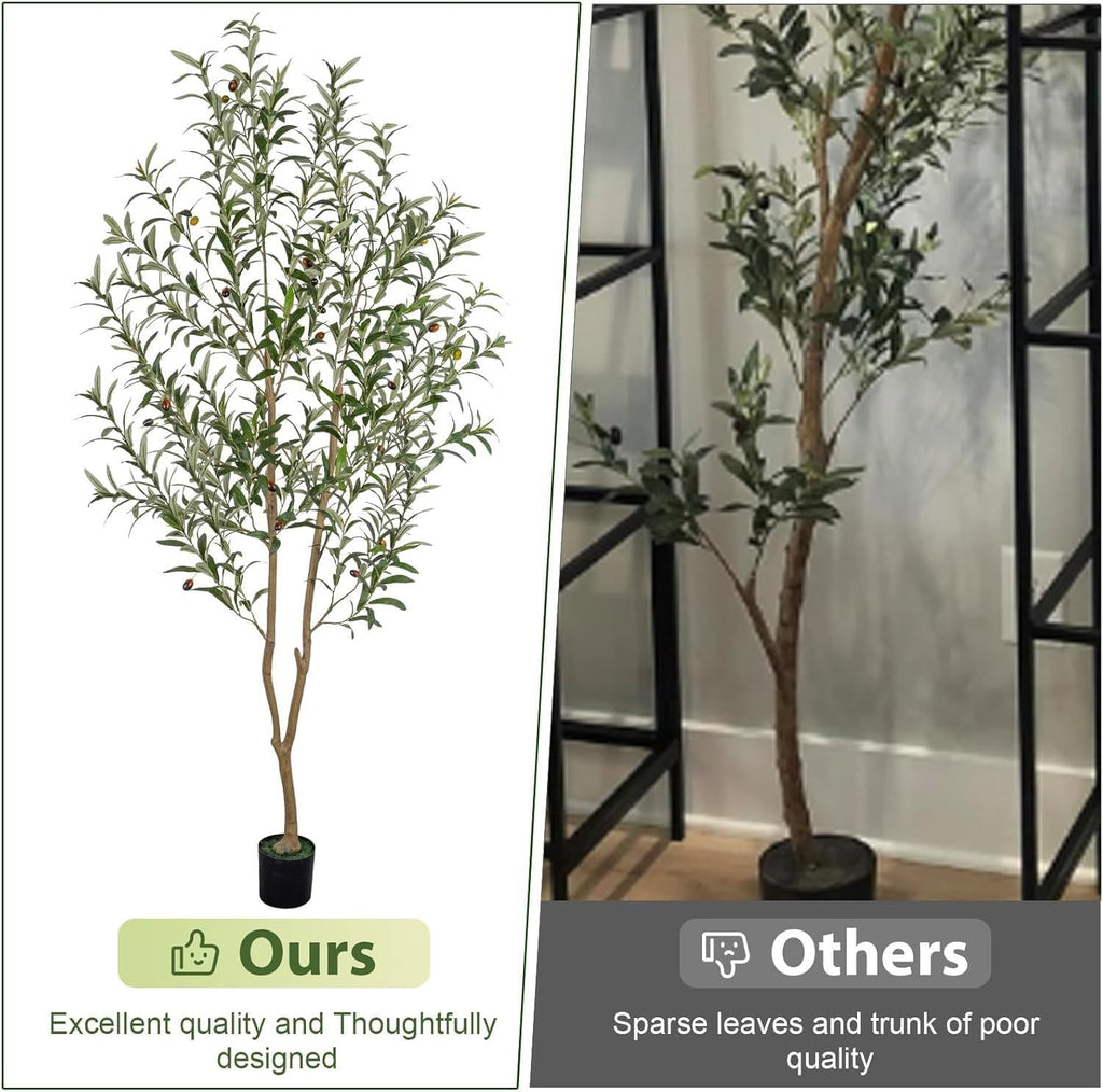 6FT Artificial Olive Tree Tall Indoor Faux Olive Trees with Natural Wood Trunk and Lifelike Fruits Black Pot