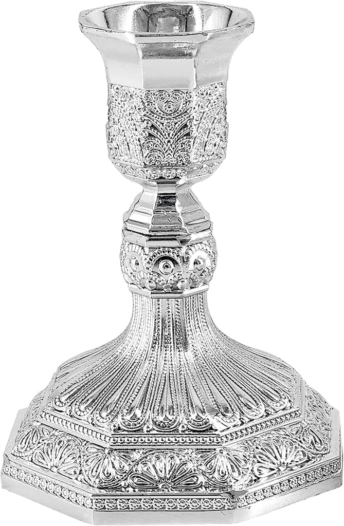 Shabbat Candlesticks Candle Holders Silver Plated, 2 Candlesticks Set Style 2 (2 Sets)