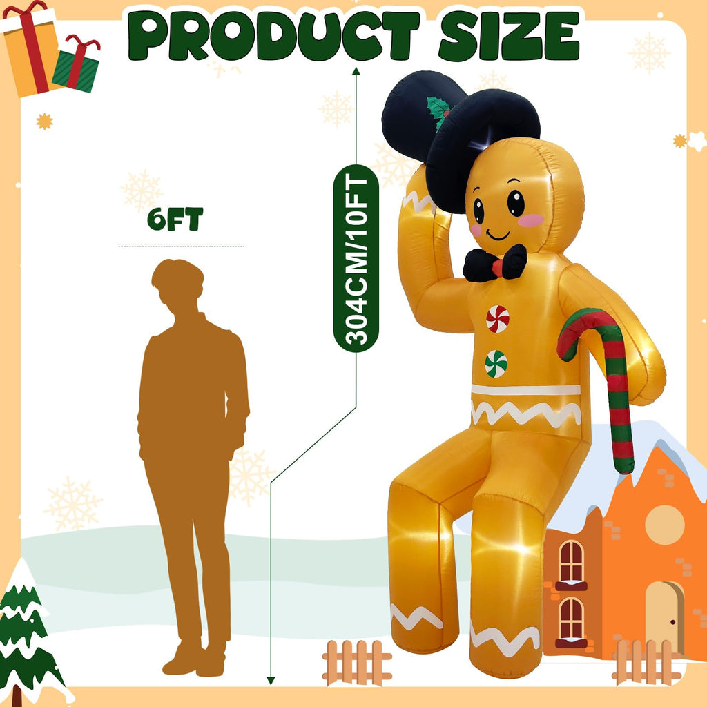 10FT Climbing Gingerbread Inflatable, Christmas Outdoor Decor with LED