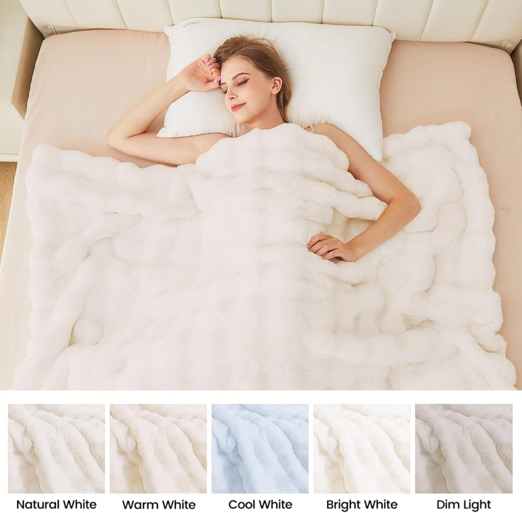 Light Beige Cozy Faux Fur Throw Blanket