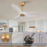 36 Inch Solid Wood Ceiling Fan with Remote,White and Gold Ceiling Fan no Light, 6 Speeds, Reversible DC Motor, Modern Ceiling Fans without Lights for Outdoor Indoor Office Farmhouse Patios A101-B0DQ84N88M