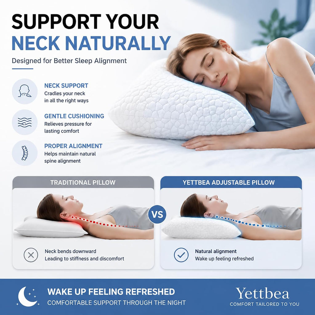 Bamboo Cooling Shredded Memory Foam Bed Pillows King Size Set of 2 | Plush Firm Support, Neck Pain Relief