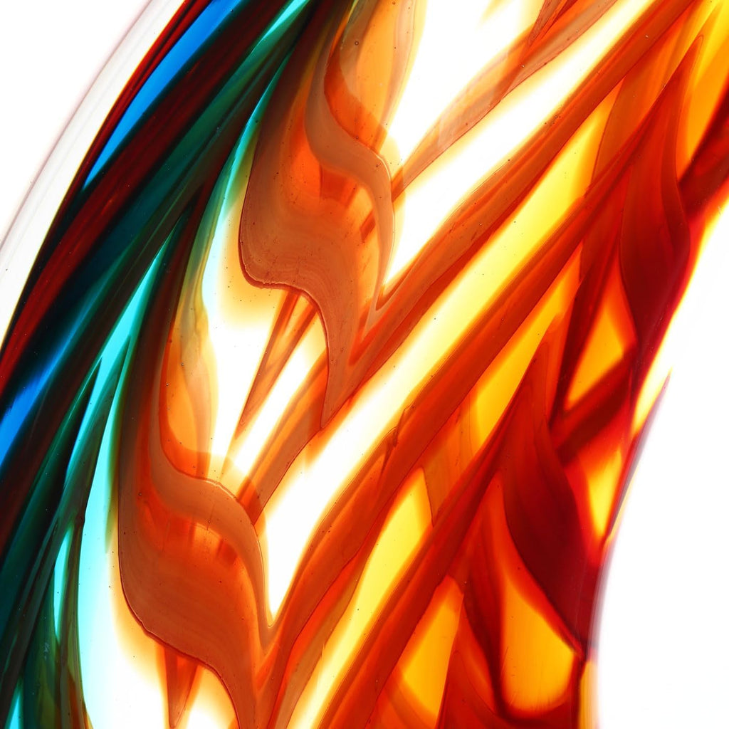 Hand Blown Flame Sommerso Art Glass Sculpture Decor 16 inch Tall Centerpiece Table Decoration