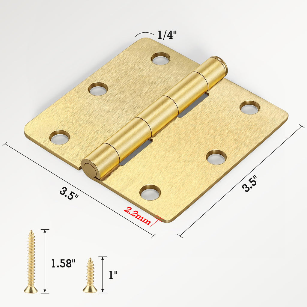 Door Hinges 3.5 Inch 1/4" R Satin Brass Home Hardware 3 Pack