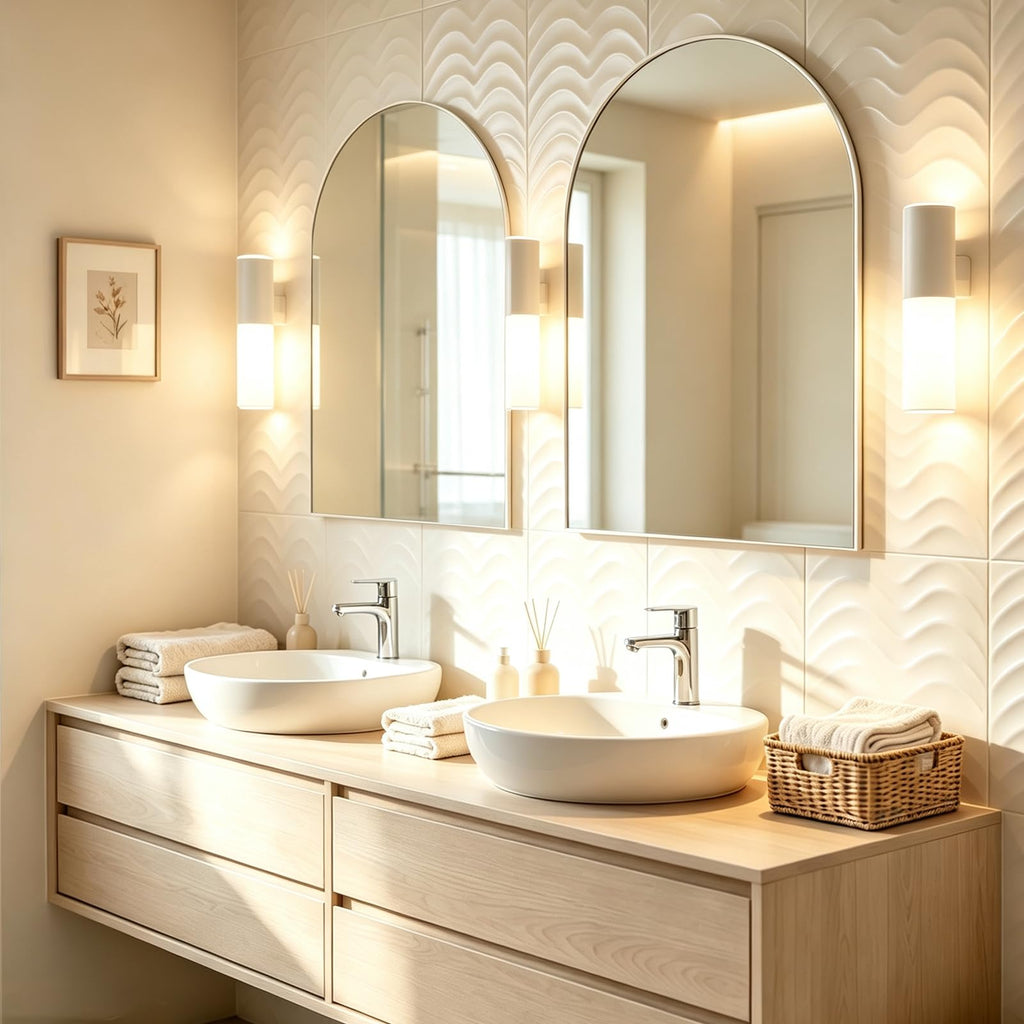 Wall Mounted Mirror, Arched Wall Mirror, 20"x30" Arch Bathroom Mirror with Metal Frame, 2 Pieces White Vanity Mirror