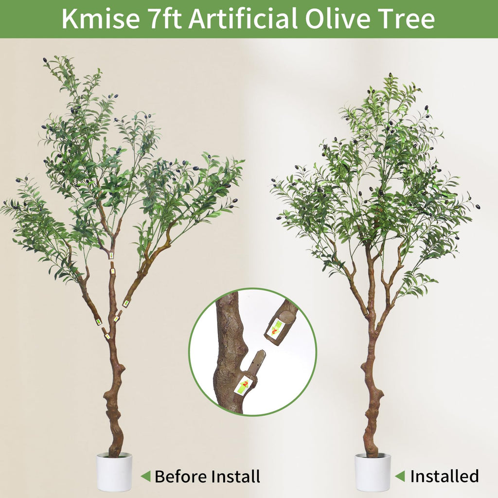 7ft Faux Olive Tree, Artificial Olive Tree Indoor with Realistic Leaves and Fruits, Fake Potted Topiary Tree Office
