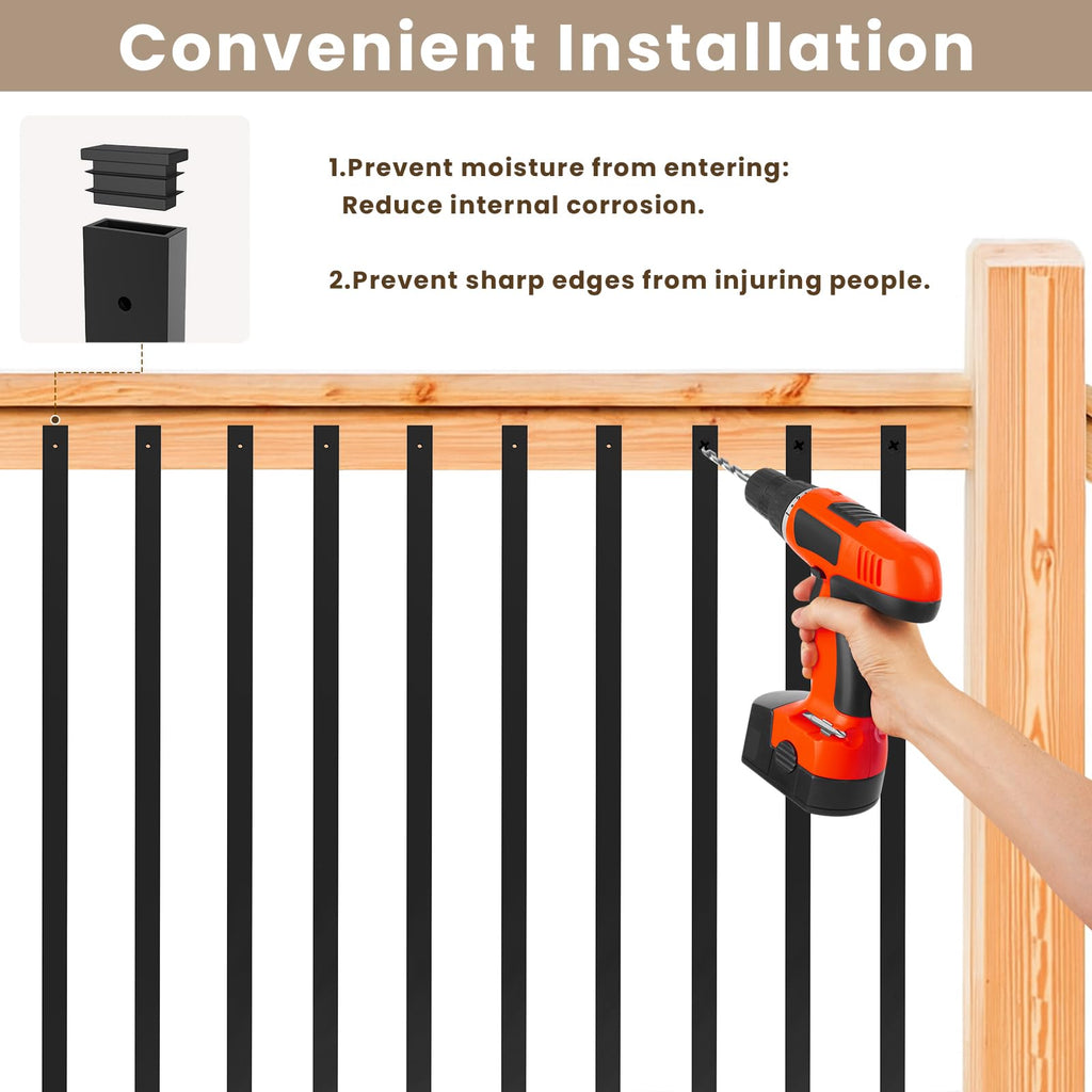 60Pack Deck Balusters 32" Black Metal Deck Railing, Rectangular Deck Spindles, Rust-Resistant for Straight & Curved