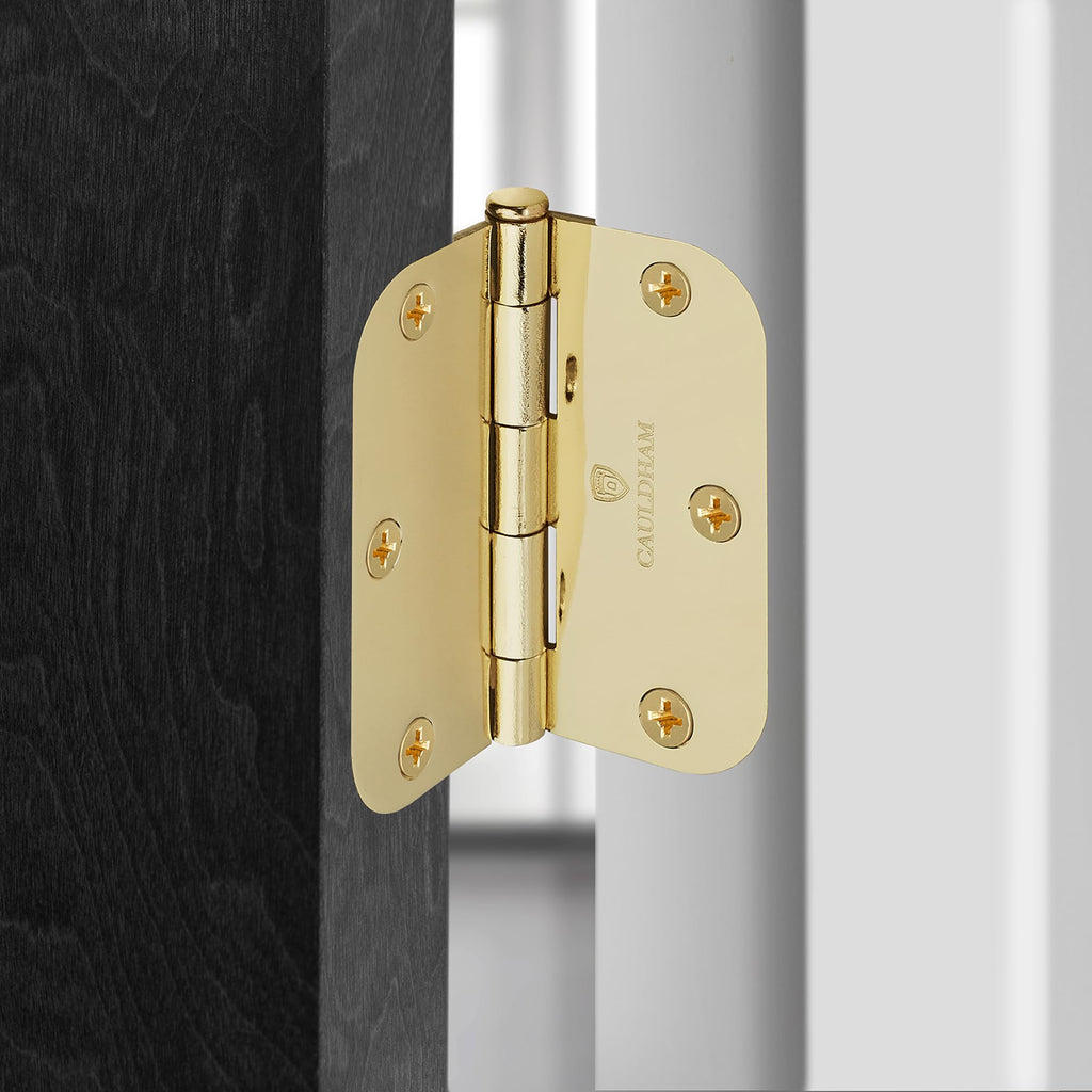 12 Pack) Heavy-Duty 3-1/2" Interior Door Hinges with 5/8" Radius Corners - Brass