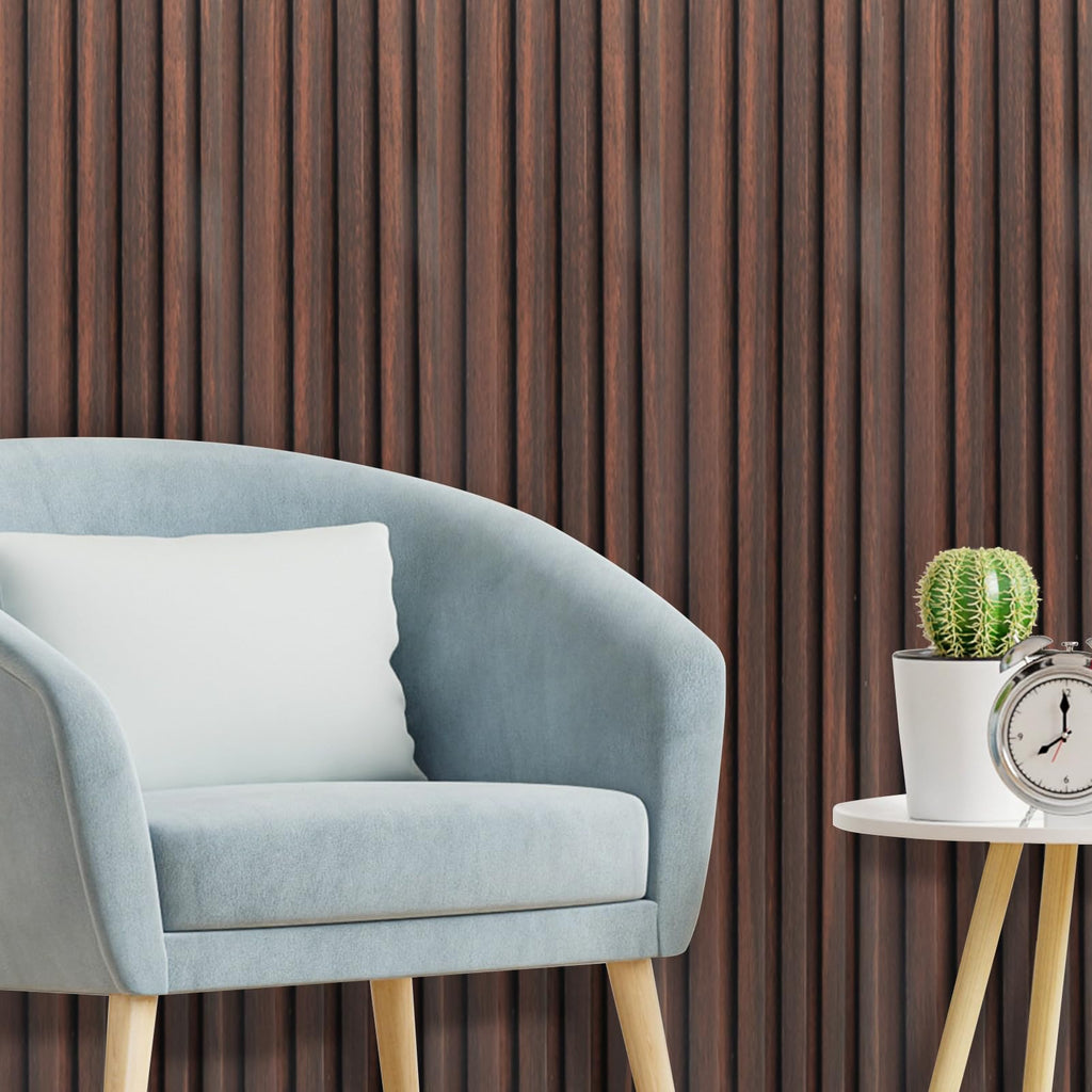 108 x 6 in WPC Wood Slat Wall Panels, 3D Wall Accents, 8-Pack, Walnut