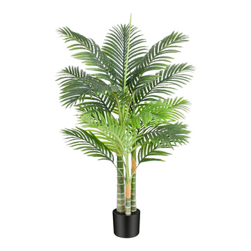 4FT Artificial Palm Tree - Tropical Faux Golden Cane Palm Tree UV Resistant Tall Fake Plant Indoor with Black Pot