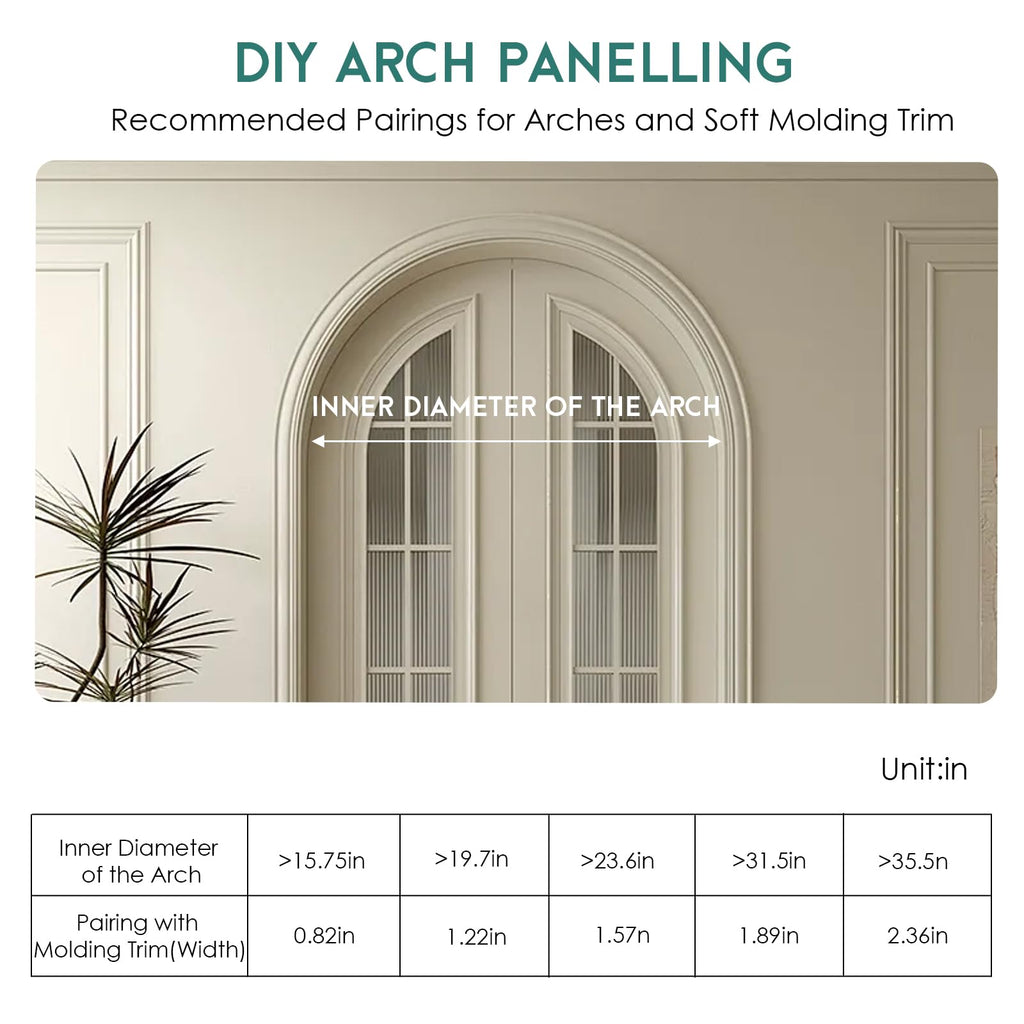 DIY Arch Panelling Paintable Matte Foaming Peel and Stick , Self Adhesive Wainscoting Panels Flexible Chair Rail