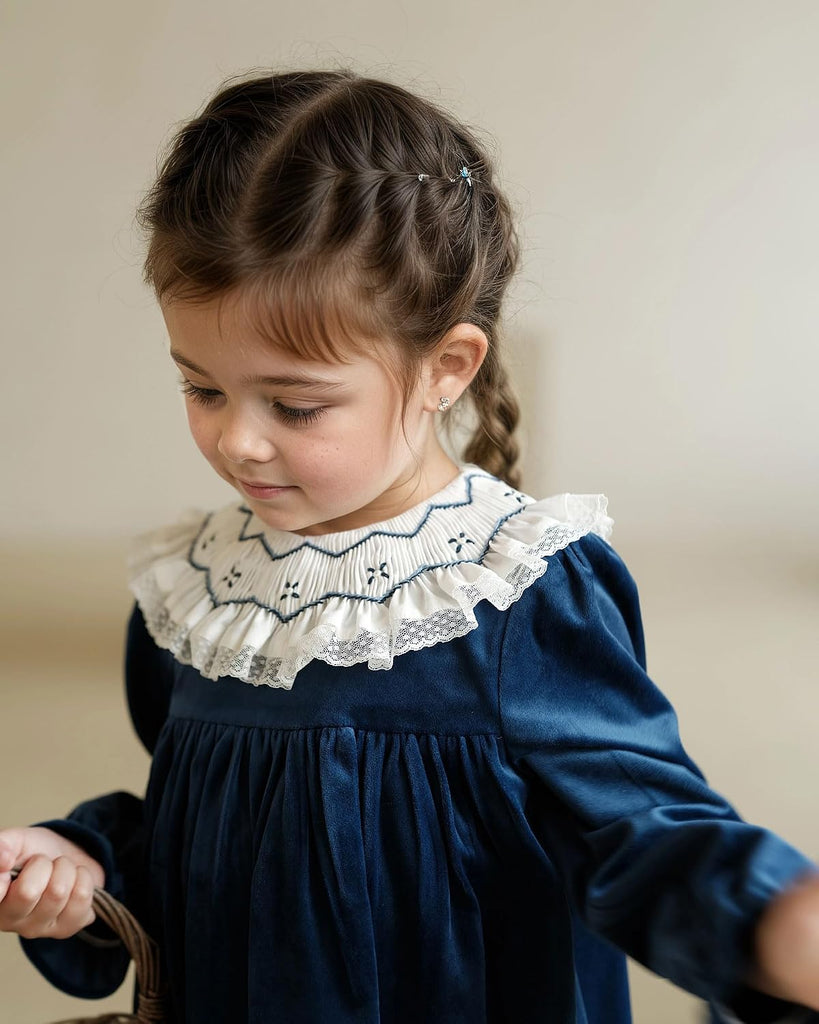 Baby Girls' Dresses,Toddler Vintage Christmas Party Velvet Fall Dress with Long Ruffle Sleeve and Peter pan Collar