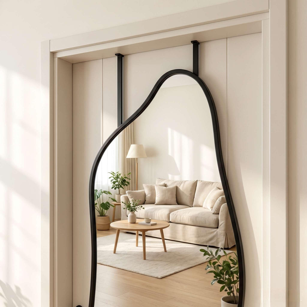 16" x 48" Irregular Dolphin Full Length Over Door Mirror Black