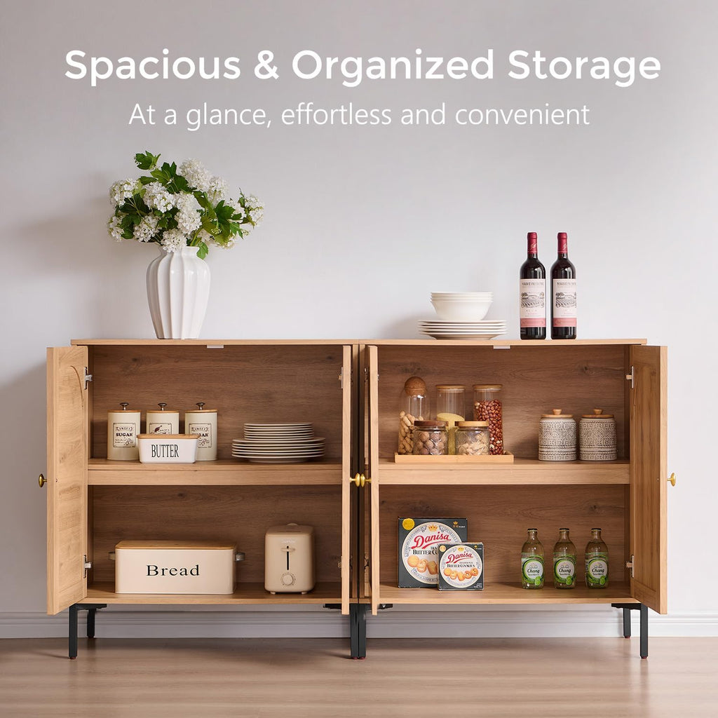 Modern Buffet Cabinet with Storage, 61.75" W Fluted Arched Sideboard Cabinet w/Adjustable Shelves