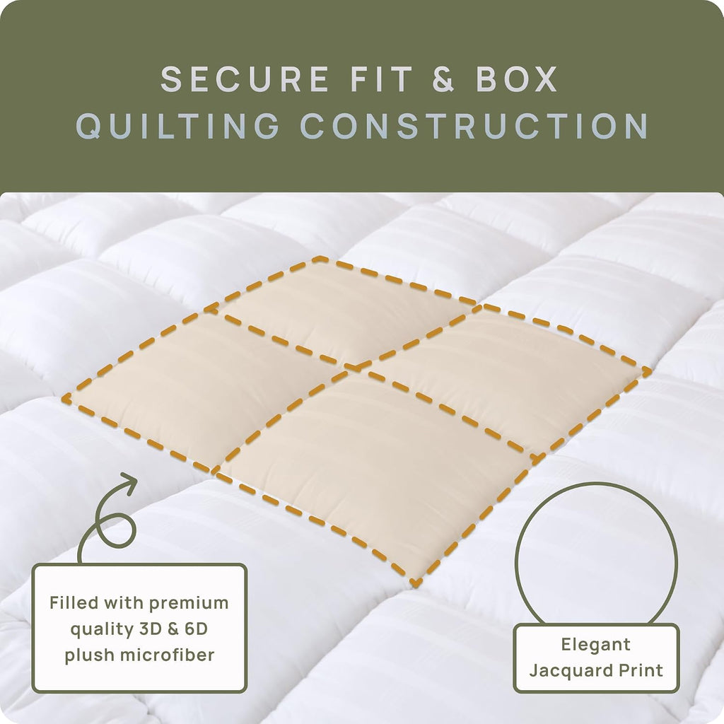 Queen Cotton Mattress Topper, 1200 GSM Extra Thick Plush Mattress Pad, Soft | thick pillow top, back pain relief