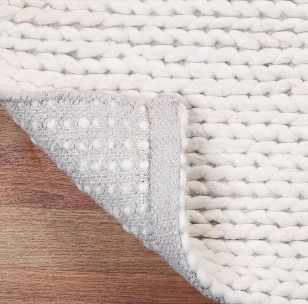Wool Cotton Chunky Cable Rug/Runner (2' x 3' - Ivory)