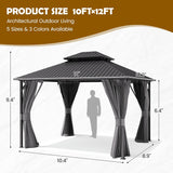 10'x12' Hardtop Gazebo, Metal Gazebo with Galvanized Steel Double Roof, Permanent Patio Pavilion for Dining Parties