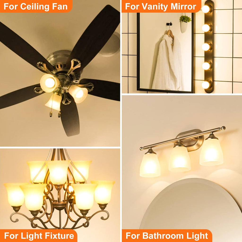 A15 Ceiling Fan Light Bulbs, E12 Base, 6Watt (60-Watt Replacement), Soft White 2700K, Non-Dimmable, Candelabra Base