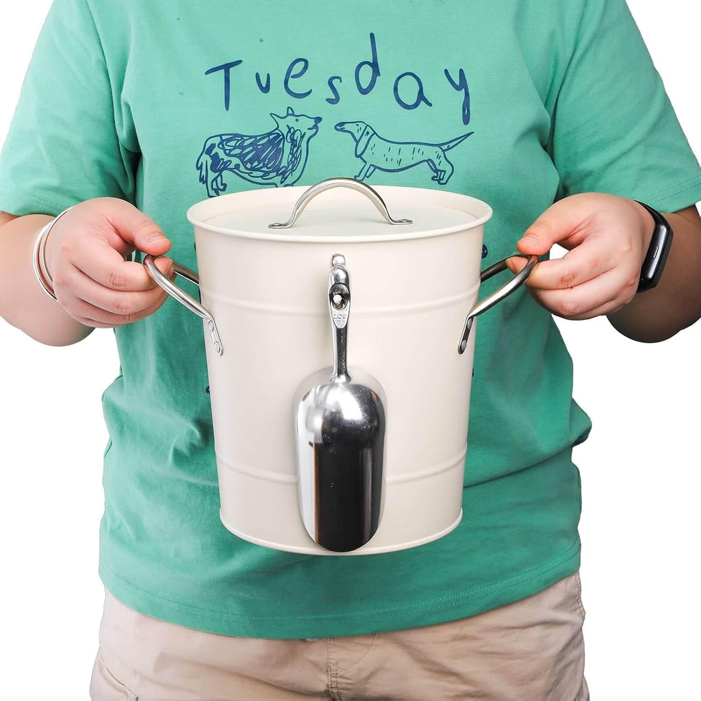 4L Ice Bucket with Scoop and Lid, White Galvanized Steel Beverage Tub with Handles, Double Wall Insulated Wine