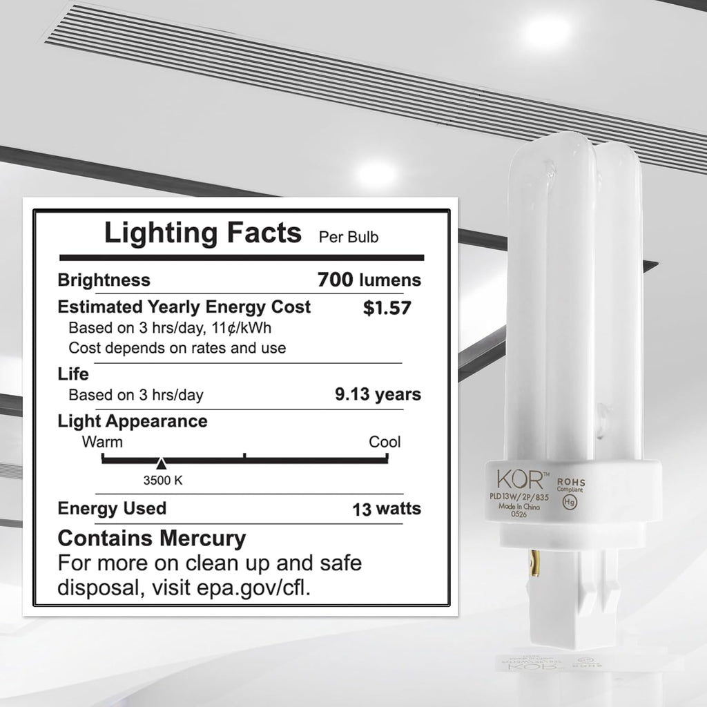 13W Double Tube CFL Light Bulbs, GX23-2 2-Pin Base, 3500K