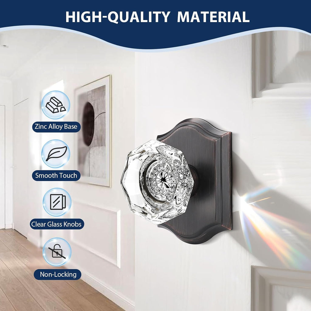 Crystal Interior Dummy Door Knobs, Non-Turning Decorative Inactive Knobs for Single Side for Closet/French Doors, Oil