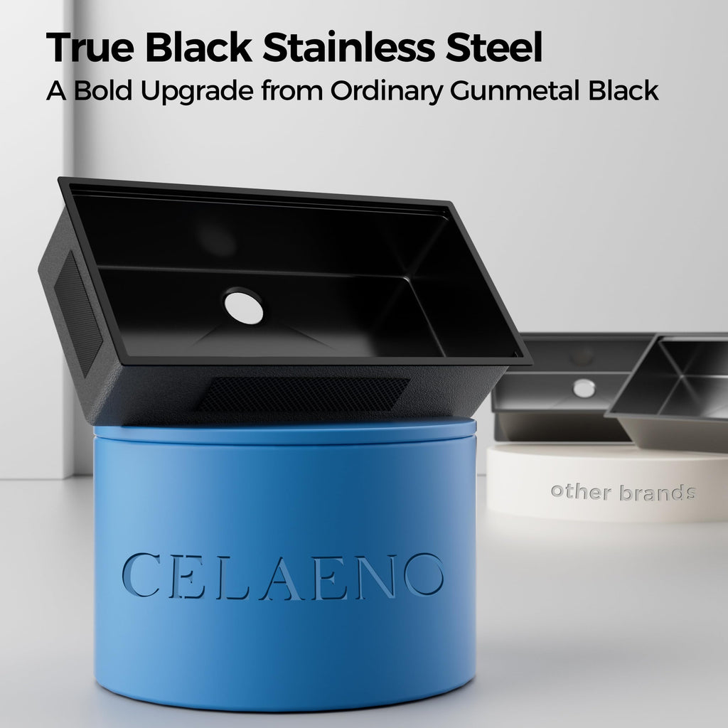 36 inch Black Stainless Steel Undermount Kitchen Sink, 36x19 Handmade 16 Gauge Single Bowl Workstation Sink, 10 Inch