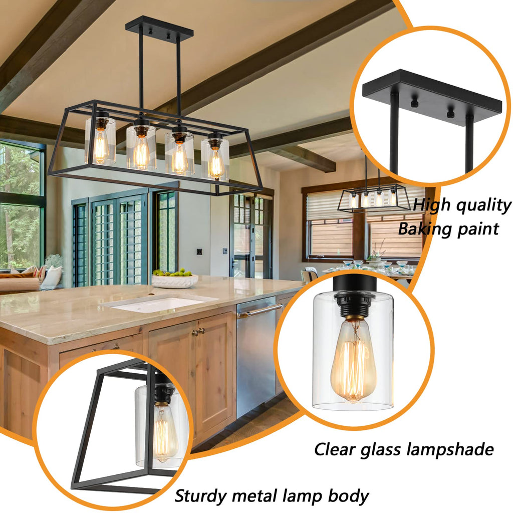 4-Light Black Farmhouse Chandelier Light Fixture