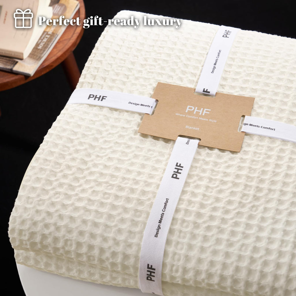 Ultra Soft Waffle Weave Blanket for Bed, Queen Size, Coconut White