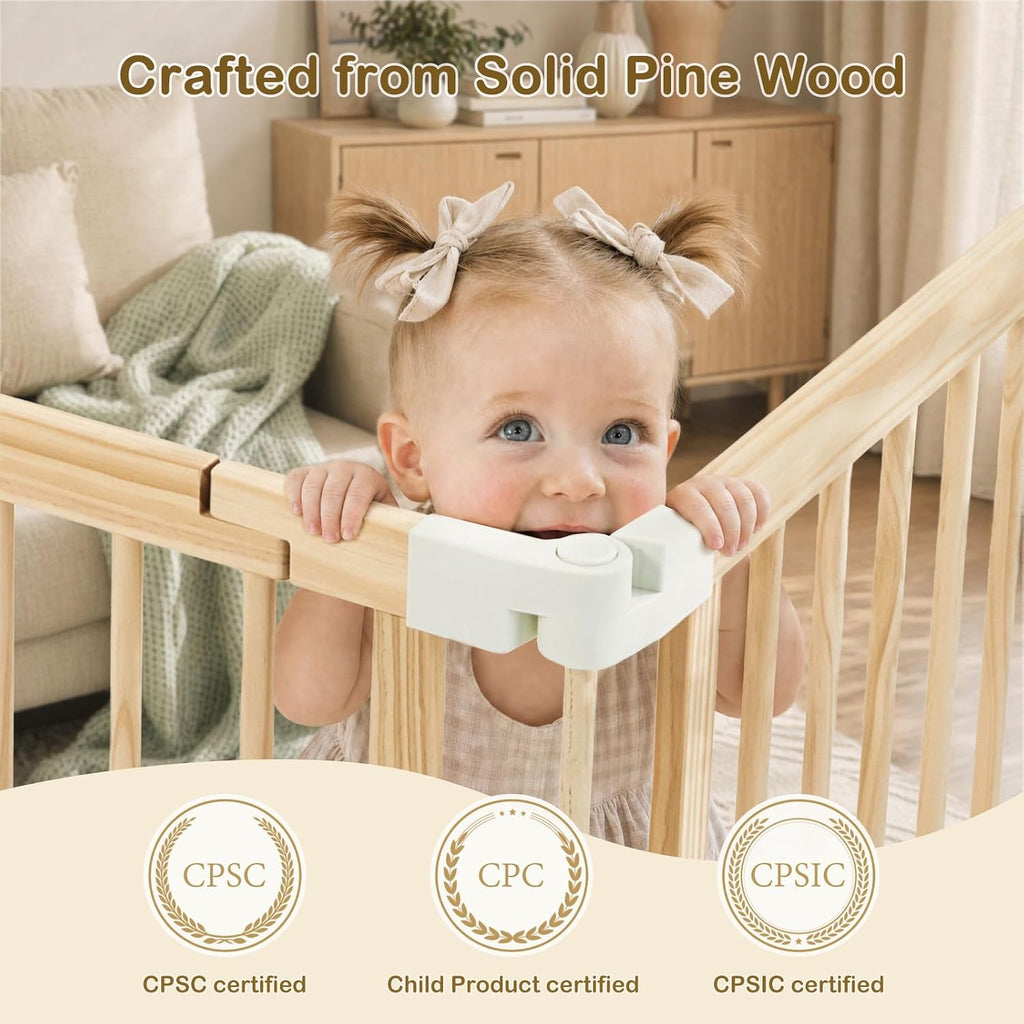 Wooden Baby Playpen with Montessori Toys, 8-Panel Large Foldable Play Yard | Adjustable Baby Fence for Babies and