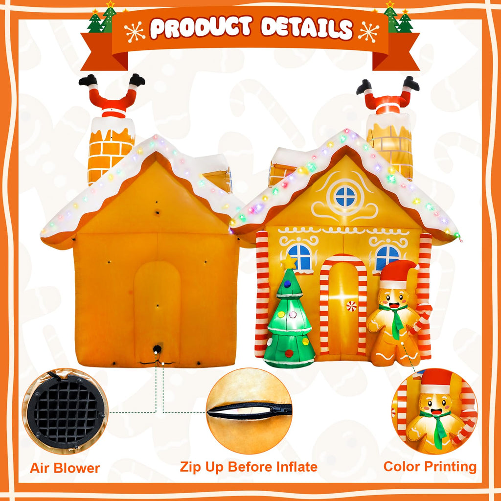 10FT Christmas Inflatables Gingerbread House Decorations, Outdoor Christmas Decorations Built-in LED Gingerbread